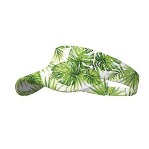 Tropical Cactus Parrot Print Sun Visor Hat,Full Sublimation Printed Ponytail‑Friendly Empty‑Top Visor