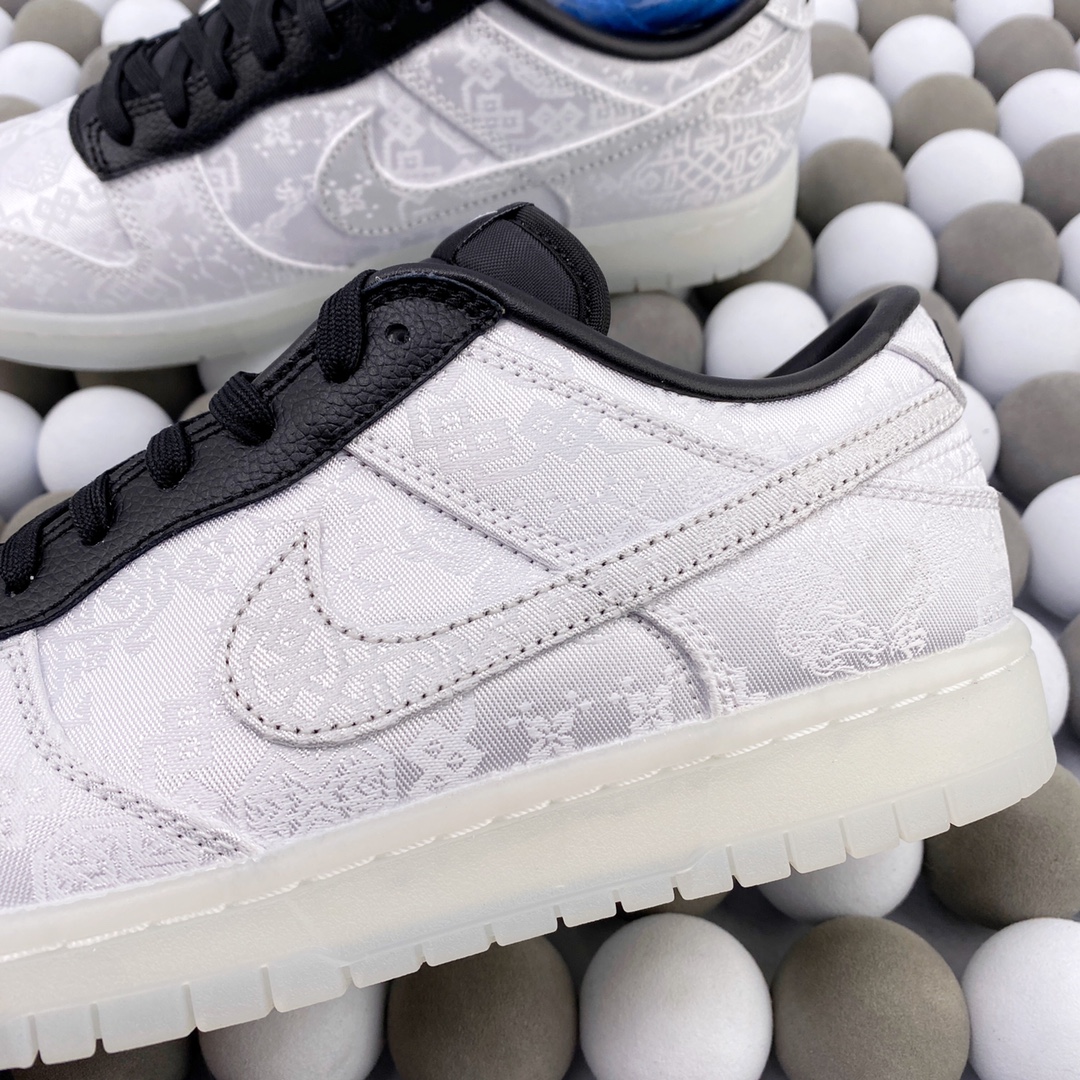 High-Quality Version Fragment Design × CLOT × Nike Dunk Low “White Silk” - 图片 8
